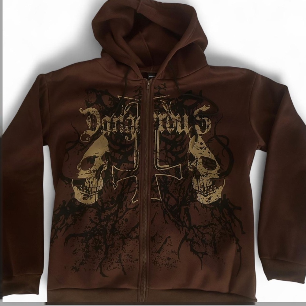 ROMWE Brown and Black Patterned Hoodie